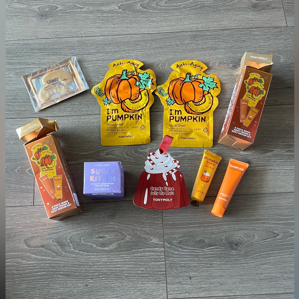 NWT Face Care Bundle. 2-Tony Molly Pumpkin Packs, Lip Melt, Eye/Face Mask